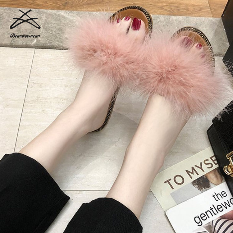 2020 Customized made sandals ostrich feather fur slides slide sandal leather slippers shoes