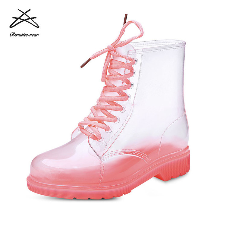 Hot Sale Womens Fashion Rubber Boots Elastic Anti slip Short Rain Boots Plastic PVC Silicone Shoe Transparent Rain Boots