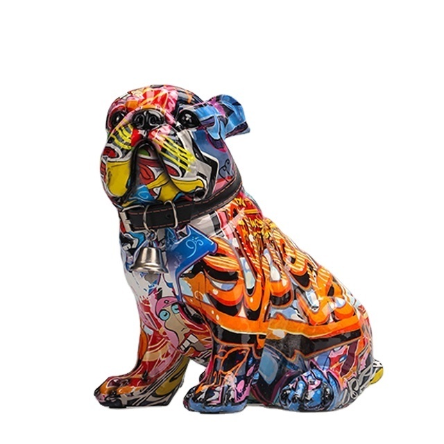 Customized groovy art design resin bulldog sculpture popular home decor animal statues glossy dog figurines home accessories