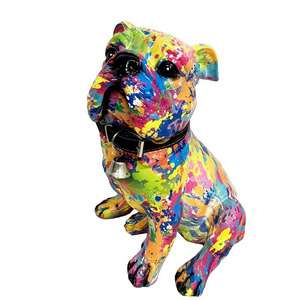 Customized groovy art design resin bulldog sculpture popular home decor animal statues glossy dog figurines home accessories