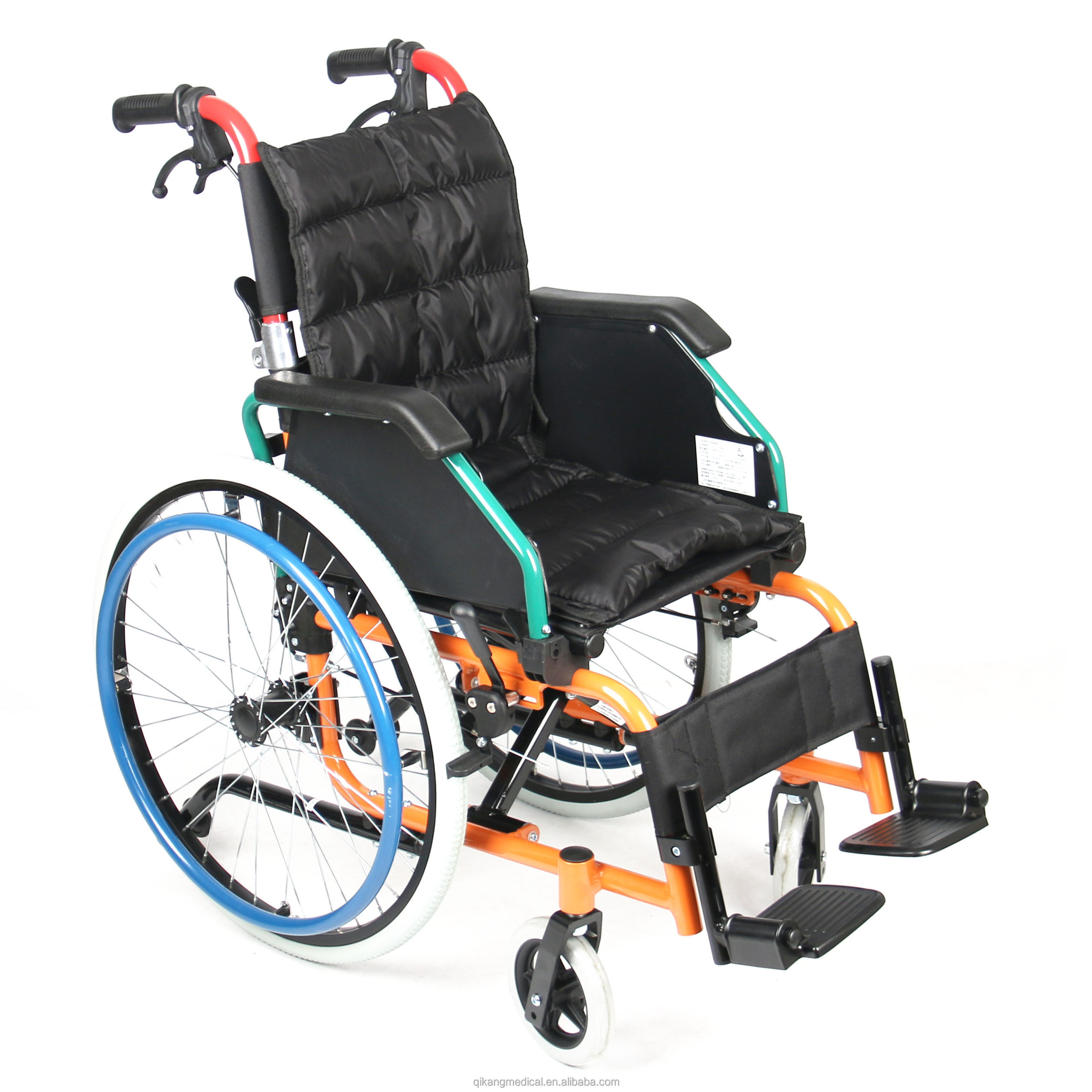 Foshan Colored Pediatric Manual Folding Chromed Steel Wheelchair for kids with High Quality