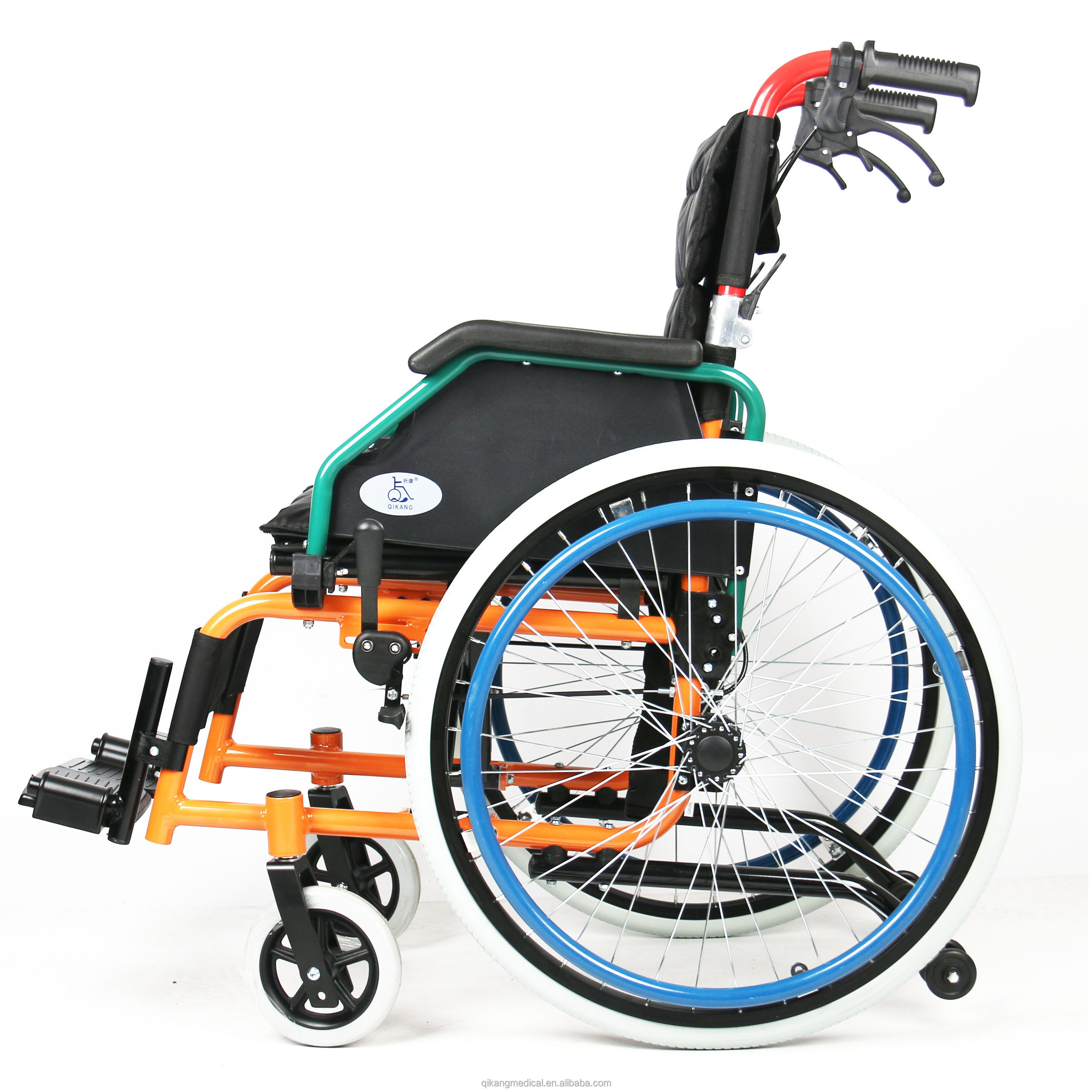 Foshan Colored Pediatric Manual Folding Chromed Steel Wheelchair for kids with High Quality