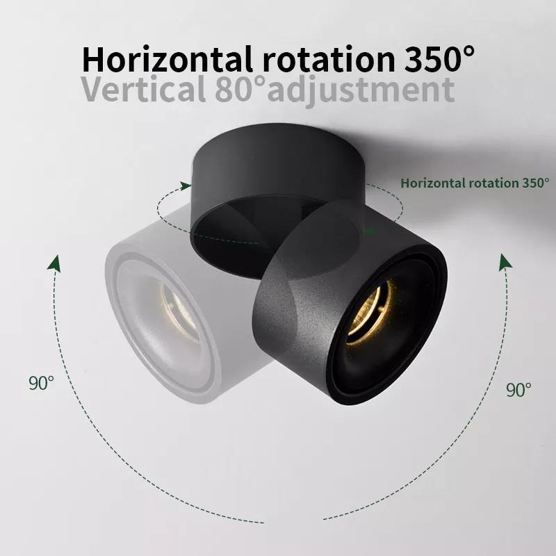 Surface Mounted LED Indoor Ceiling Spotlight 12W Surface Mounted Aluminum Highlight Downlight 360 Degree Rotating