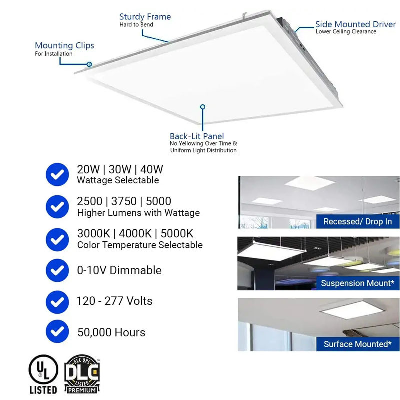 USA Indoor Ceiling Light White 48 Watt 2x4 LED Panel Down Light Slim Frame Lamp Fixture Ceiling Tile or Pendent stock