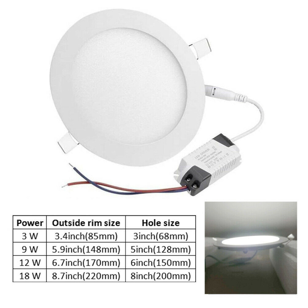 18W 8 Inch Ultra-Thin Round Led Panel Fixture Light Recessed Ceiling Bulbs 6500K