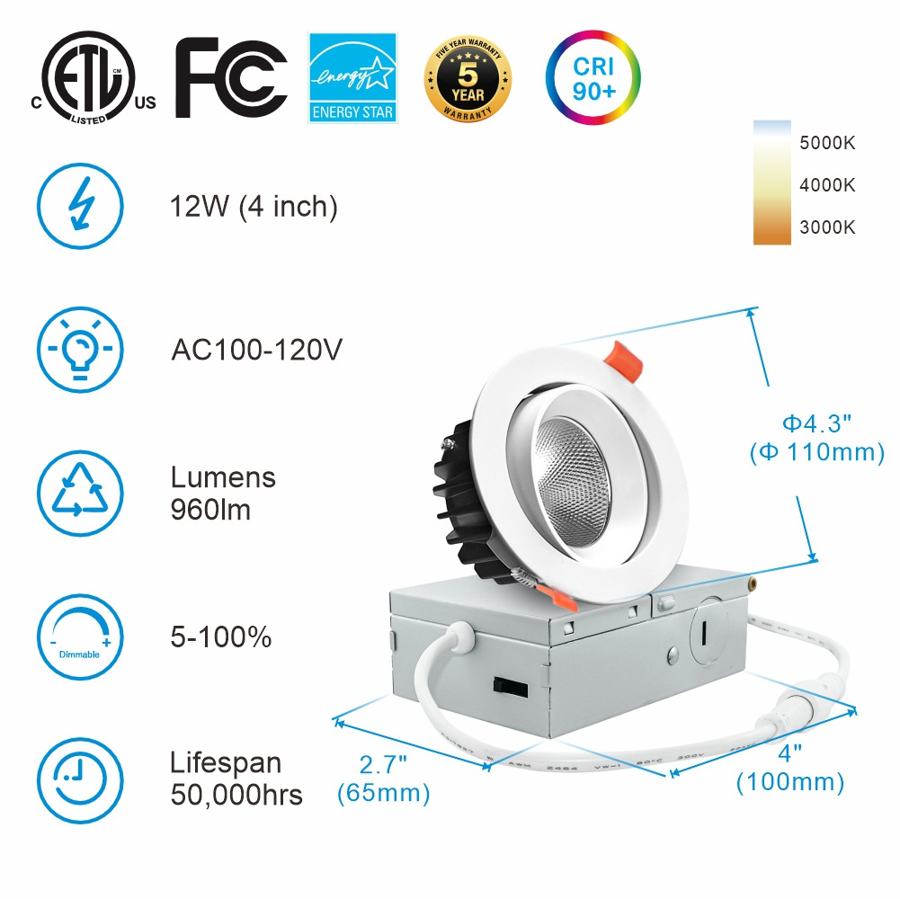 ETL cob LED Recessed Lighting 3 inch 4 Inch Can Lights Dimmable Downlight stock Usa Canada market