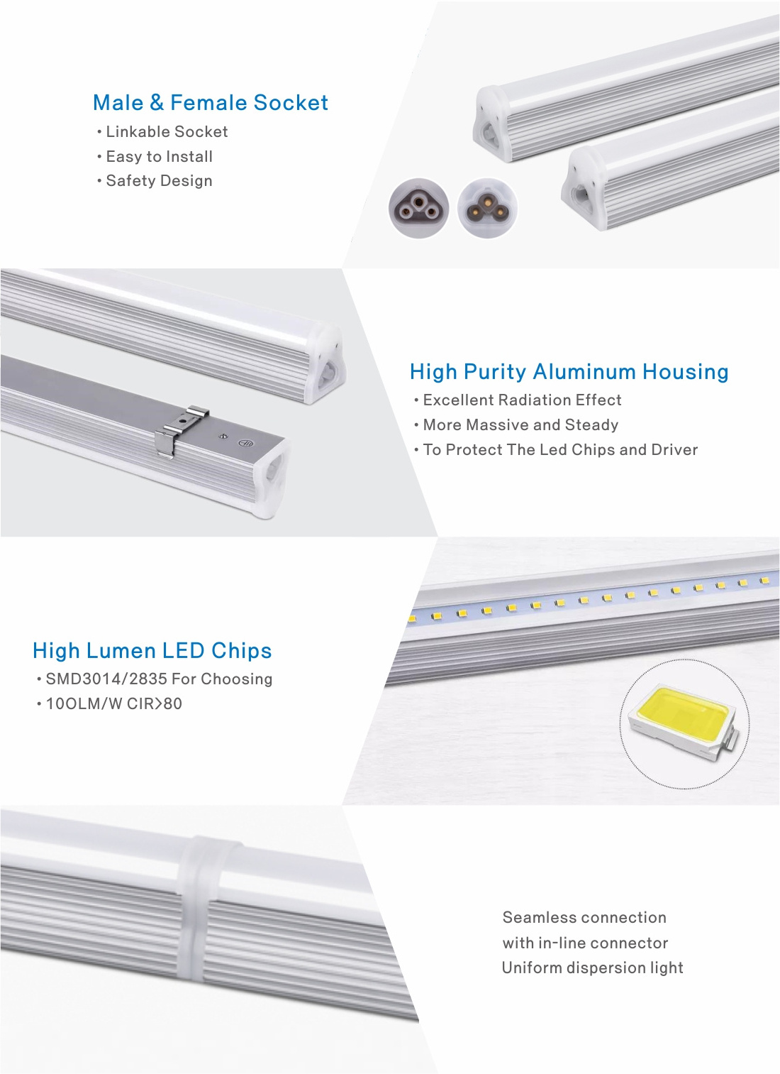 LED Shop Light 4FT 24W 6500K Cool White Clear Cover High Output Linkable 1200mm LED Strip Lights T8 LED Tube Lights fixture