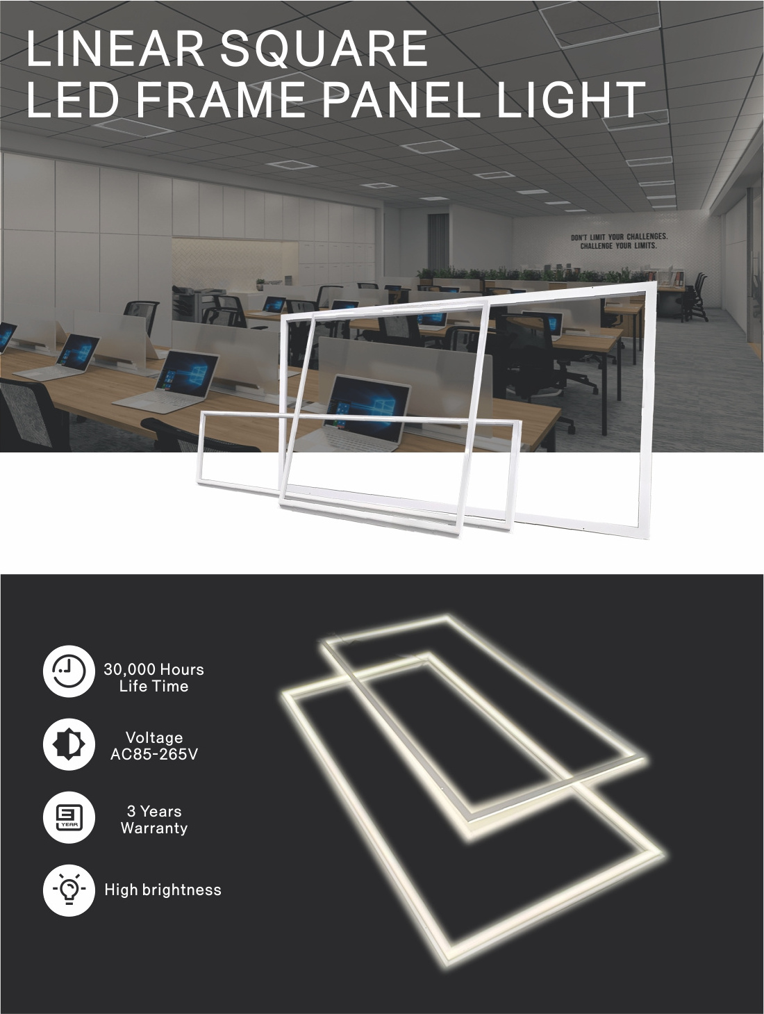 T bar 2x2 2x4 36W 48W 60W 60x60 Indoor edge lit border surface mounted ceiling aluminum led frame panel light recessed lighting