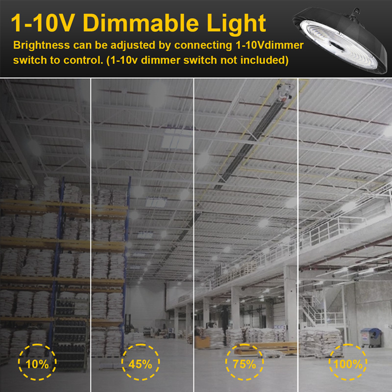 UFO LED High Bay Light 150W Bright 22500lm 5000K Daylight lamp remote control 1-10v dimmable with motion sensor led shop lights