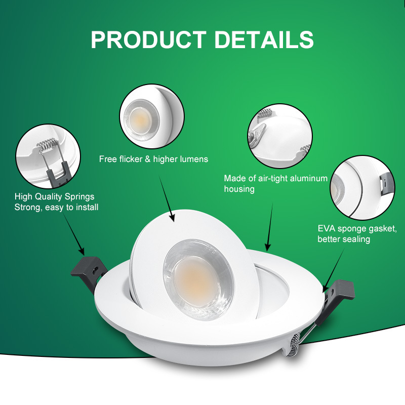 LED Recessed Gimbal 4 inch recessed led Lights White Trim Canless LED Eyeball Light 5CCT Selectable Recessed Ceiling Light