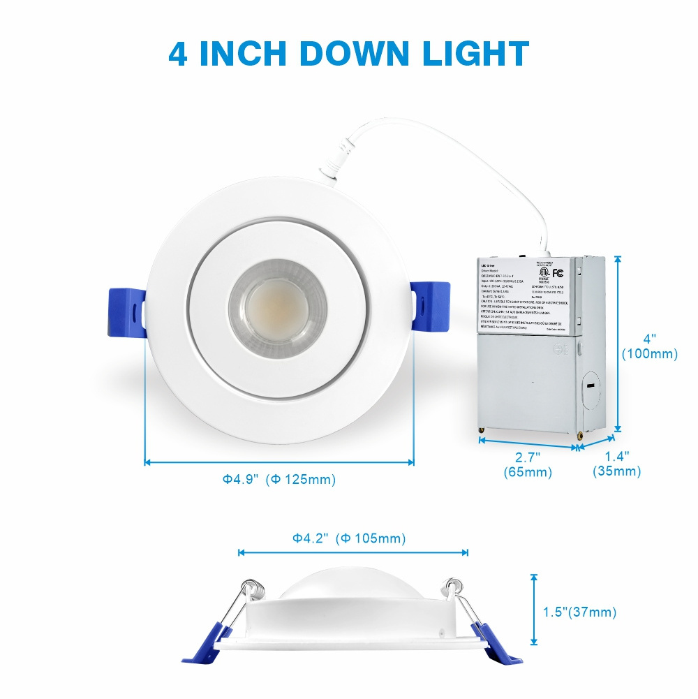 Gimbal LED Recessed Lighting 4 Inch 9W 750LM Eyeball Soffit Lights residential commercial decoration LED Wafer Lights ETL listed