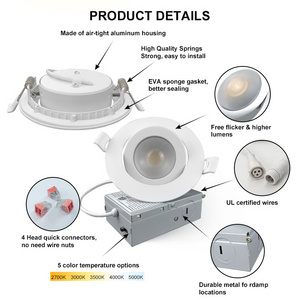 4 /6 Inch Recessed Lighting Gimbal LED Downlight Adjustable 9W 12W Circuitry Design Lighting Modern residential COB led light