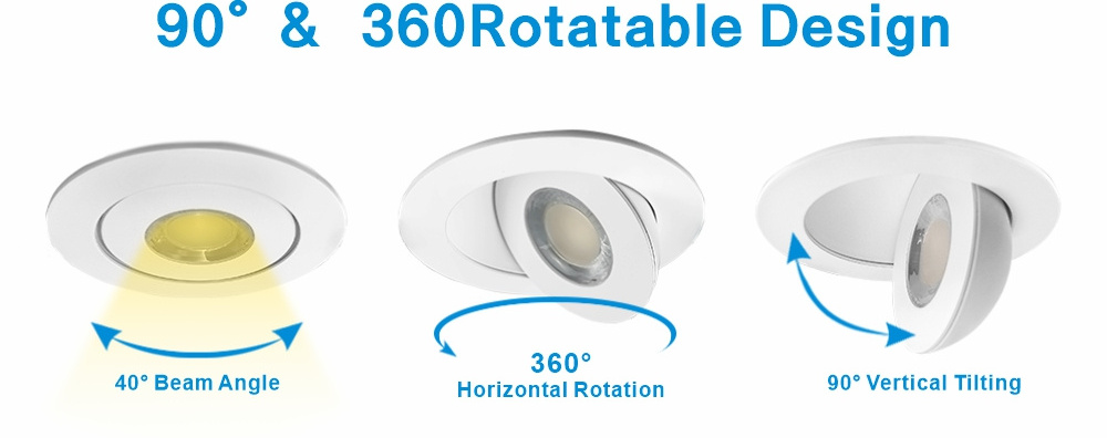 3 Inch Gimbal LED Recessed Light with Junction Box CRI 90+ Dimmable Adjustable Eyeball Downlight 8W Canless LED Ceililing light