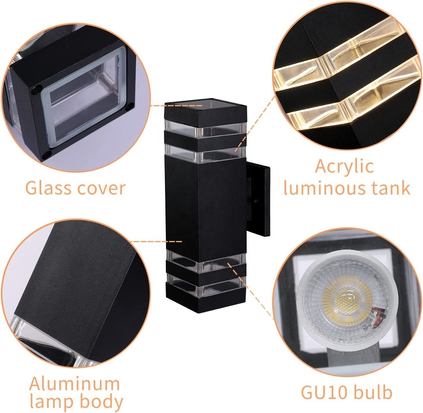 ETL approved Modern Exterior Aluminum+Glass diffuser 2*E26 Wall mounted up and down outdoor wall light