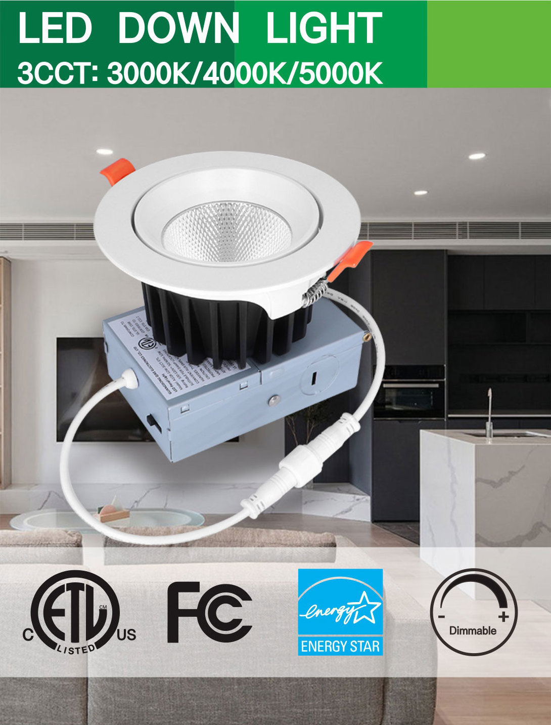 High quality indoor energy saving round ceiling 12w recessed led downlight Intertek ETL with junction box dimmable USA Canada