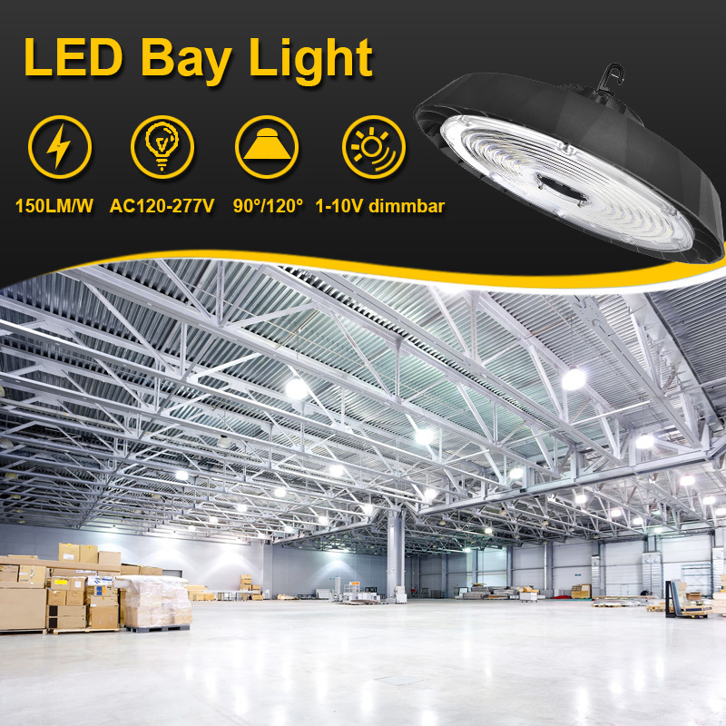 LED High Bay Light 240W 1-10V Dimmable UFO Commercial Bay Lighting with 5ft US Cable Plug for Workshop Garage Lights Fixture