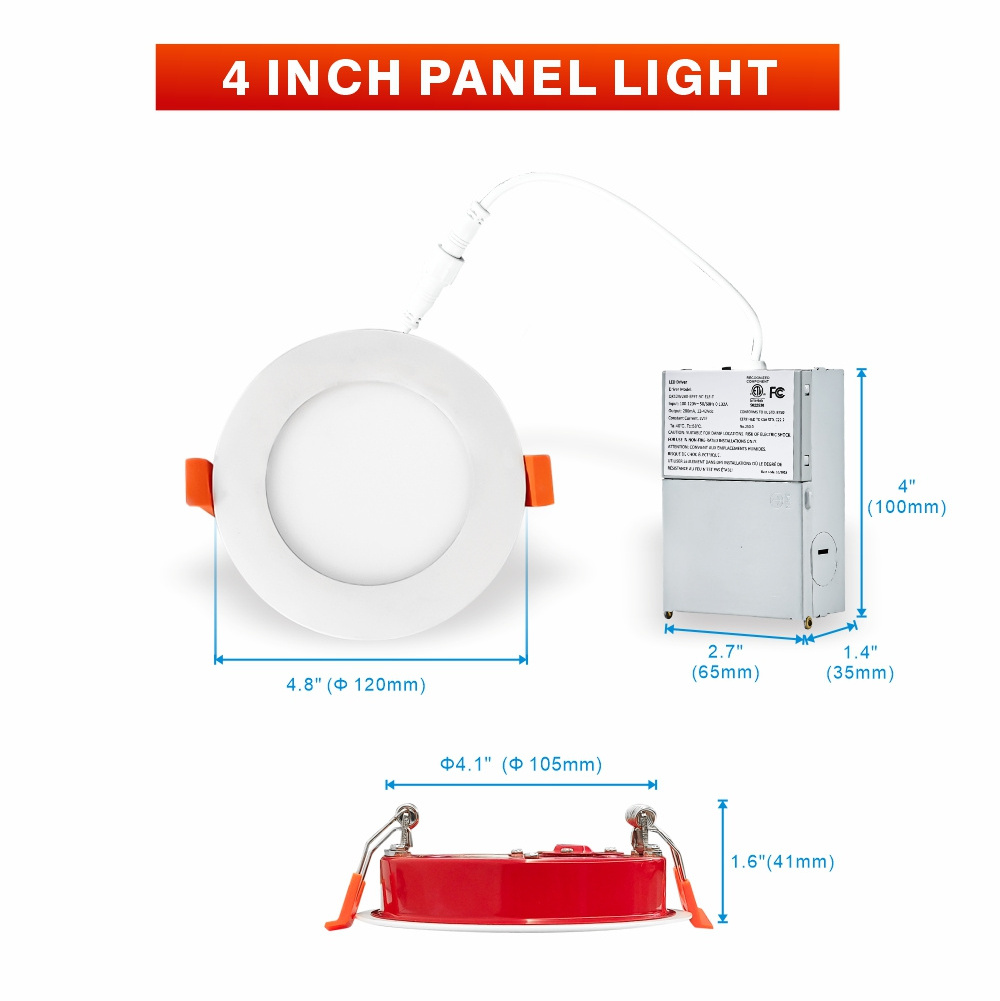 4 inch 6 Inch IC Damp rated LED Recessed Lighting 5CCT 2700K/3000K/3500K/4000K/5000K 2 Hour Fire Rating Dimmable Wafer Lights