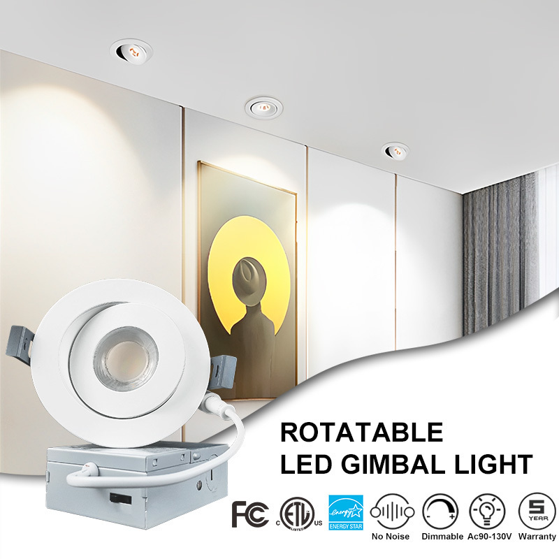 led 4 inch gimbal recessed light 360 degree Rotation 12W 750 lumens  triac dimmable round slim panel light ETL down light