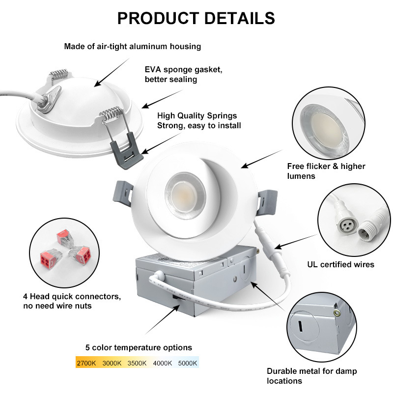 led 4 inch gimbal recessed light 360 degree Rotation 12W 750 lumens  triac dimmable round slim panel light ETL down light