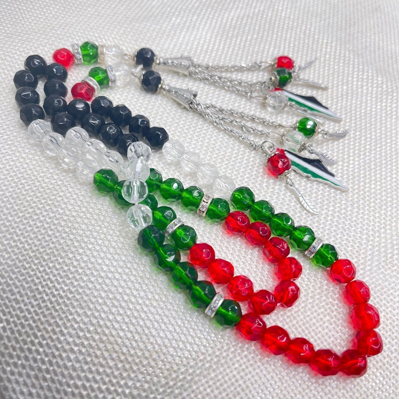 Tasbih Muslim Palestine Flag Charm Islamic Crystal Beads 33 Rosary Beads