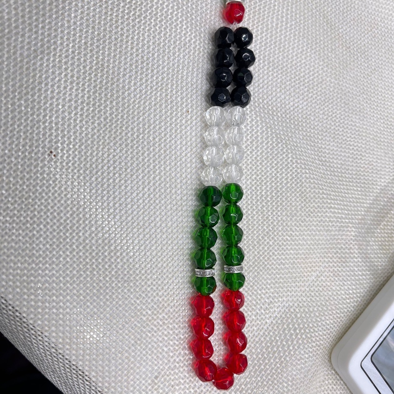 Tasbih Muslim Palestine Flag Charm Islamic Crystal Beads 33 Rosary Beads