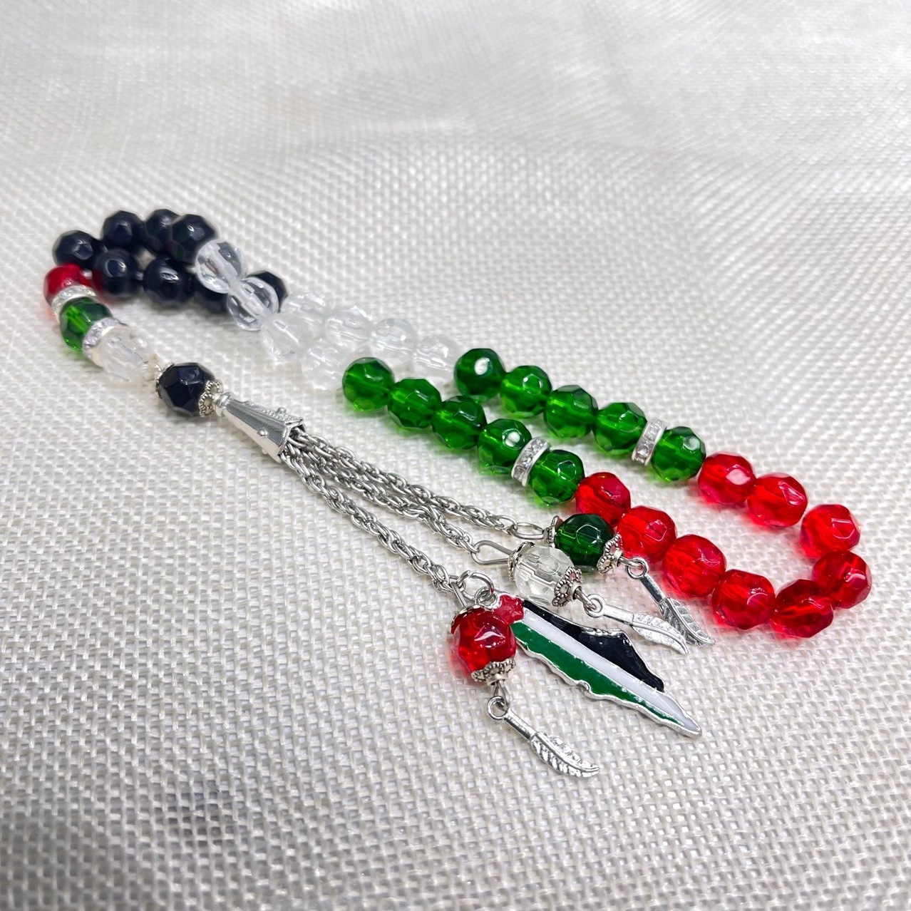 Tasbih Muslim Palestine Flag Charm Islamic Crystal Beads 33 Rosary Beads