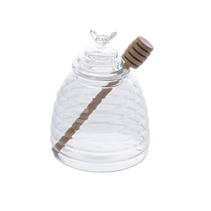 Luxury Glass Honey Jar Glass Storage Jar with Dipper