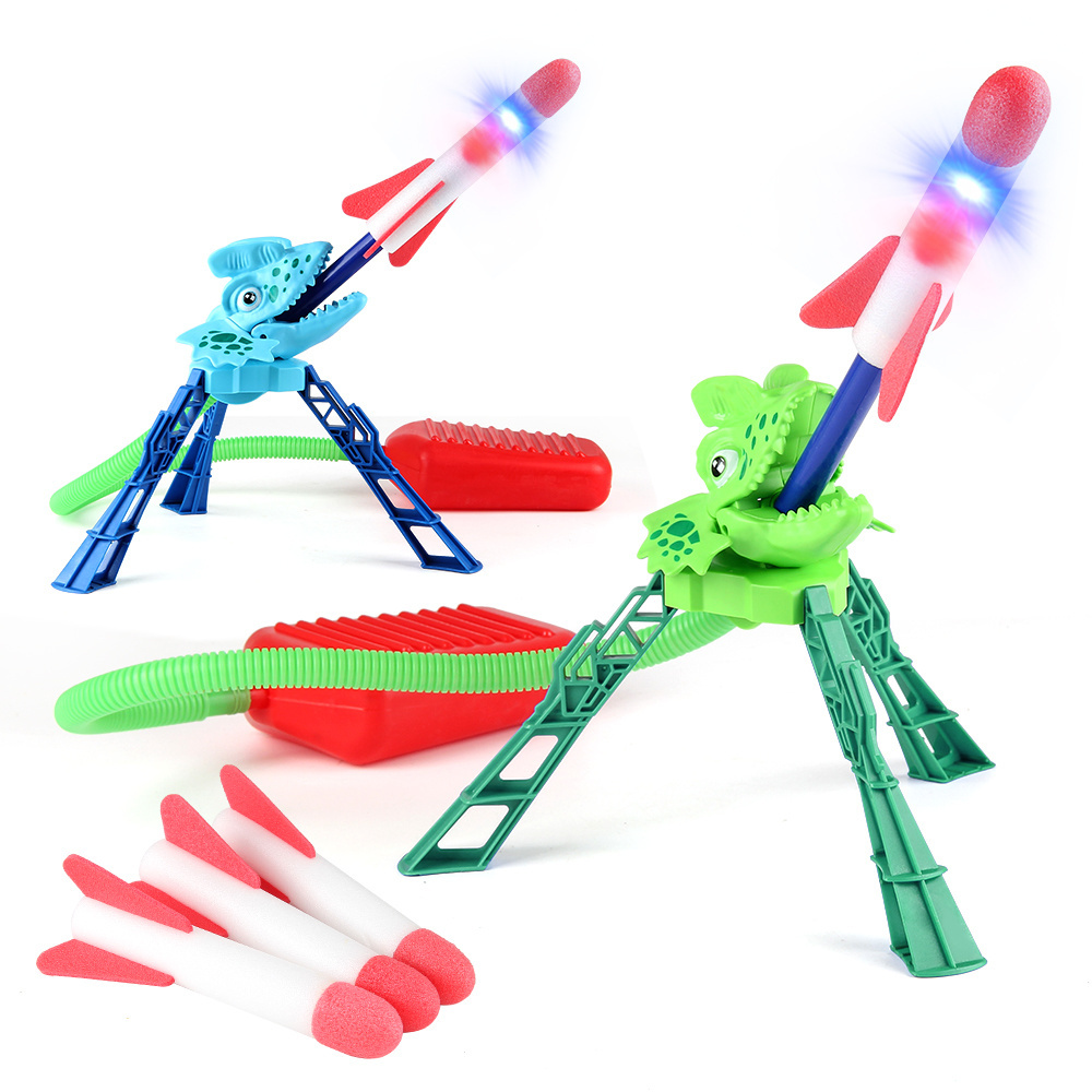 Stamped Rocket Artillery with LED Outdoor Sport Toy for Kids Dinosaur Launcher with High Speed Rocket Activity Toy for Kids