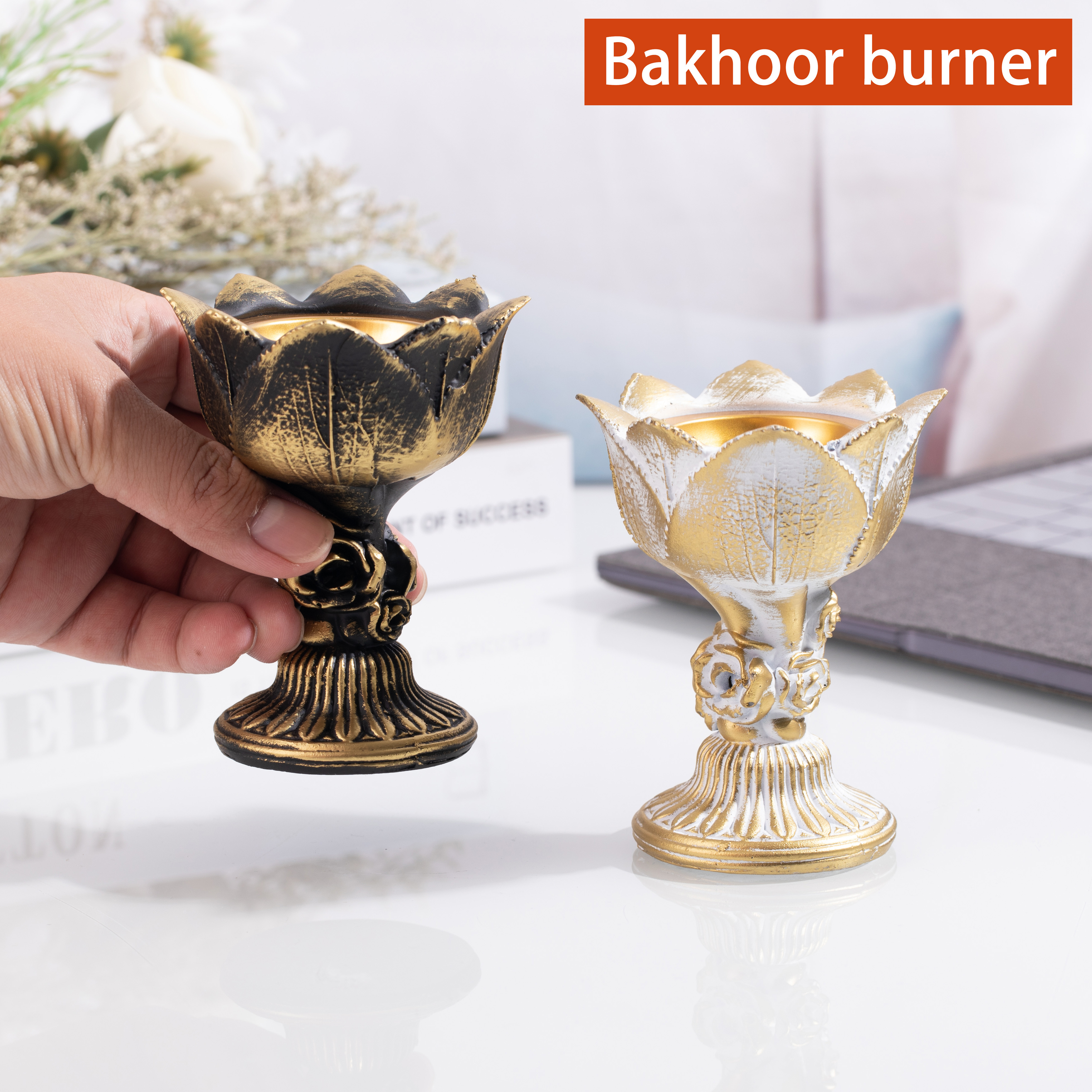 New mini home decoration resin crafts flower shape Arabian incense burner bakhoor charcoal burner