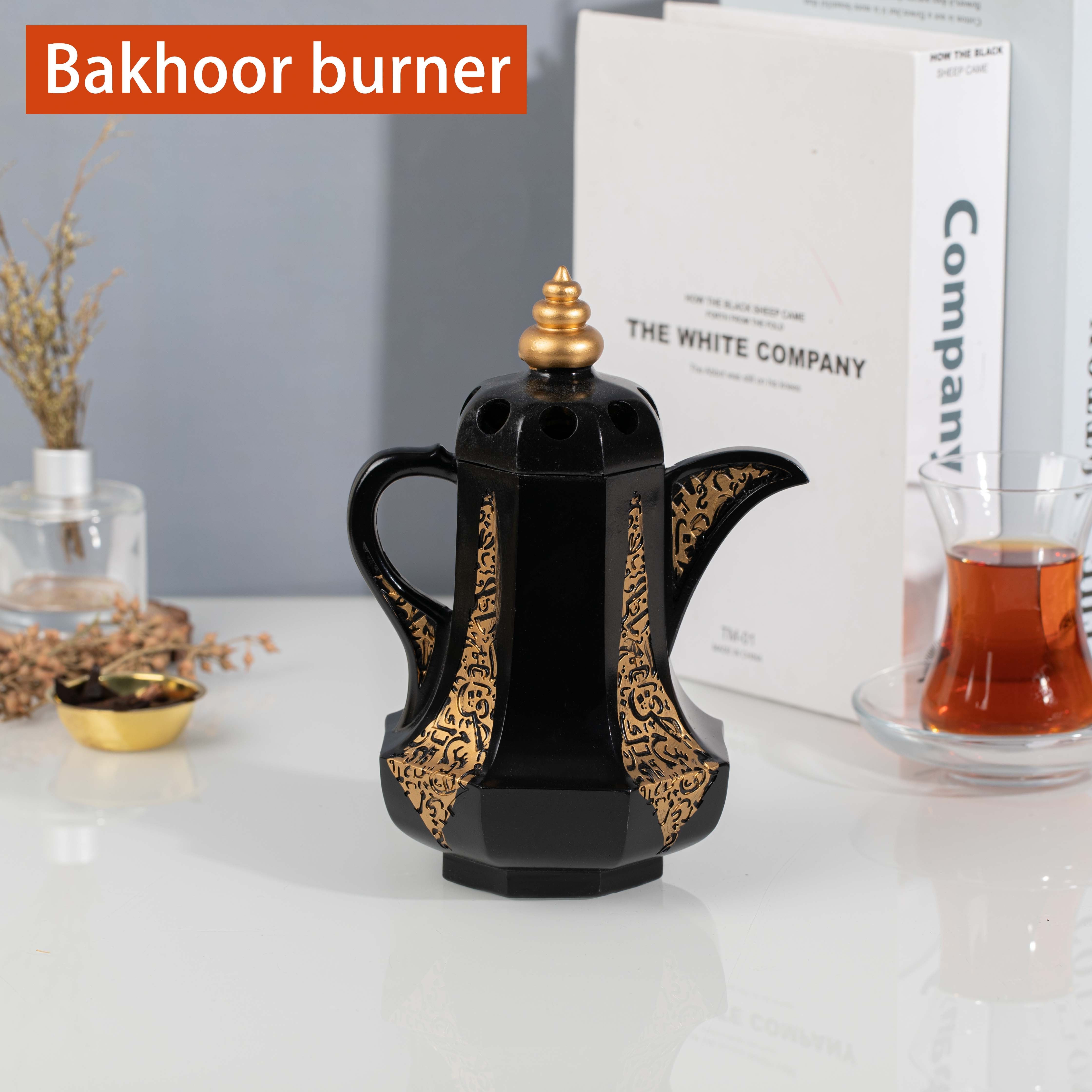 Black Arabic script teapot incense burner Incense therapy traditional bakhoor charcoal burner