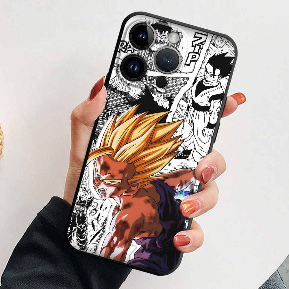 3D Anime cartoon cover for iPhone 15 phone case, new Japanese anime trendy men's anime seven dragon bead Wukong phone case