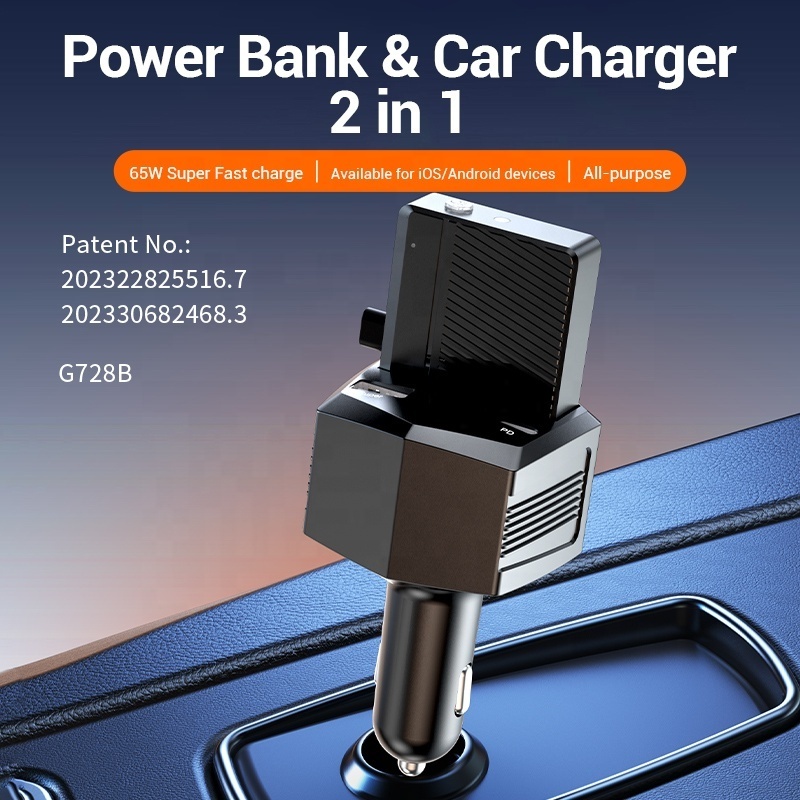 New PD+QC3.0 Mini Power Bank Car Charging USB Super Fast Charging Voltage Display Comes with Flashlight Car Charger