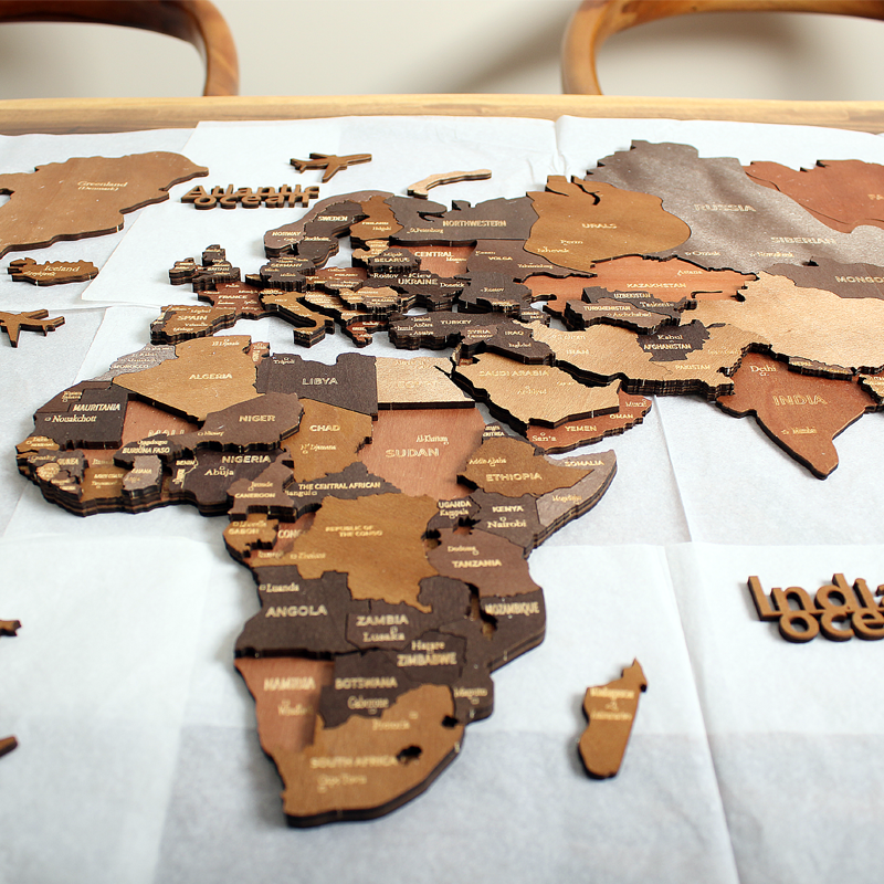 3d wooden world map in stock