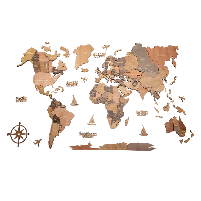 3d wooden world map in stock