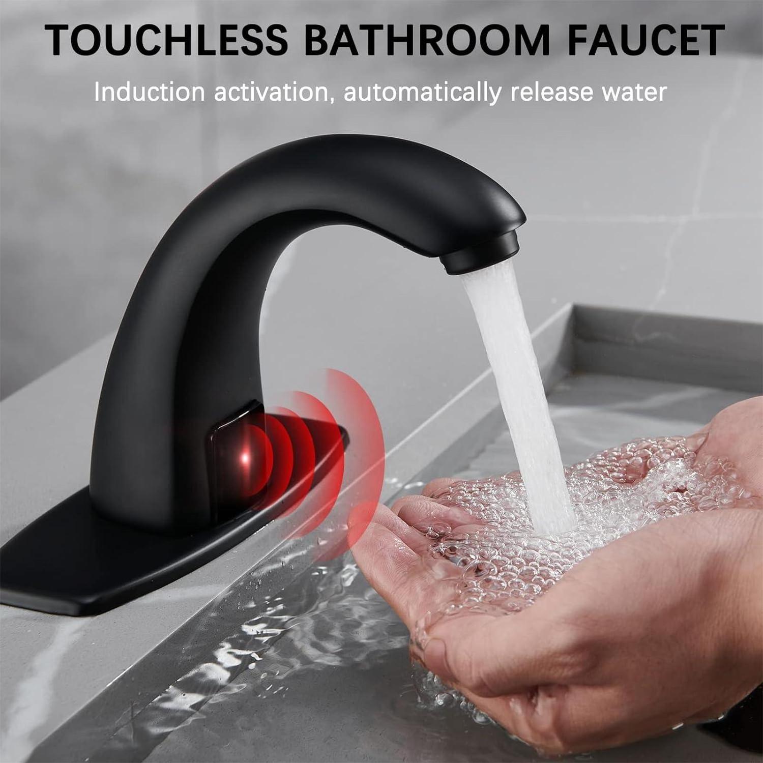 Charmingwater Touchless Bathroom Sink Faucet, Hands Free Automatic Sensor Faucet with Hole Cover Plate, Chrome