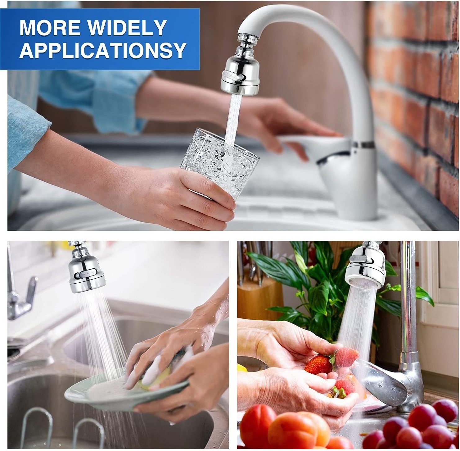 New type 3 bar water high pressure plastic water save rotation kitchen faucet aerator abs shower head