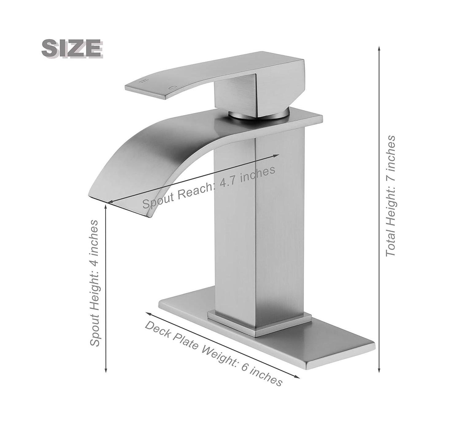 Waterfall Single Hole Bathroom Faucet, Single Handle Bathroom Sink Faucet Brushed Nickel with Pop Up Drain Assembly