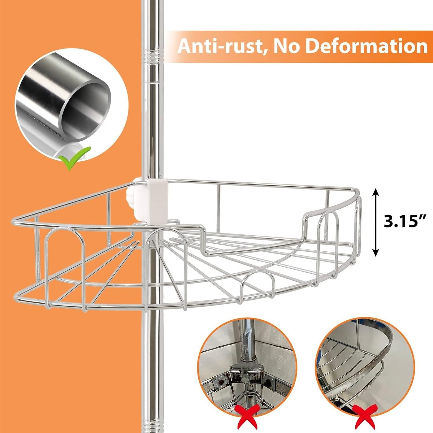 Corner Shower Caddy Stainless Steel Rustproof Inside Shower Organizer with 4 Tier Adjustable Shelves for Bathroom