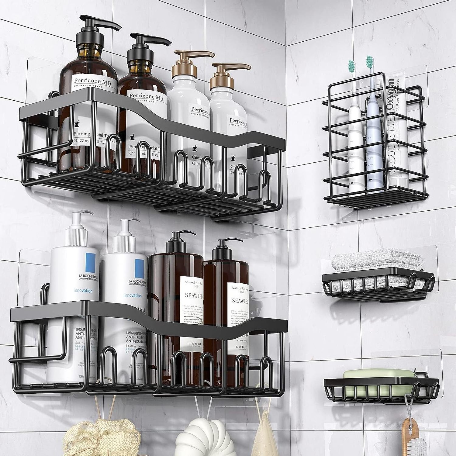 Large Shower Caddy - 2 Pack Adhesive Shower Organizer, No Drill Shower Shelves for Inside