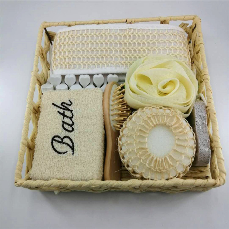 Wholesale 7pcs Travel Bath Set Exfoliate Loofah Pad Organic Body Scrubber With Grinding Foot Stone Bathing Supplies Box Kit