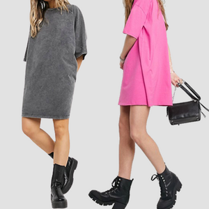 Customize Short Sleeve Oversized Blank T Shirt Dress Vintage Grey Cotton T Shirt Dress Women