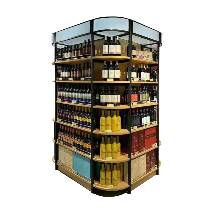 Modern Supermarket Shop Wine Liquor Display Shelf Rack Cabinet Design Customized Wine Shelf Display Liquor Store