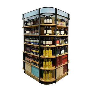 Modern Supermarket Shop Wine Liquor Display Shelf Rack Cabinet Design Customized Wine Shelf Display Liquor Store