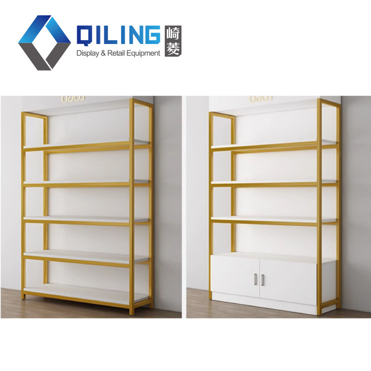 Custom Wooden Wall Cosmetic Shelves Display Cabinet And Makeup Display Wall Showcase Cosmetic Retail Display Racks Shelf