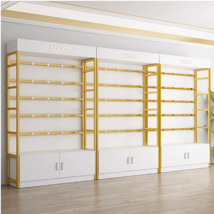 Custom Wooden Wall Cosmetic Shelves Display Cabinet And Makeup Display Wall Showcase Cosmetic Retail Display Racks Shelf