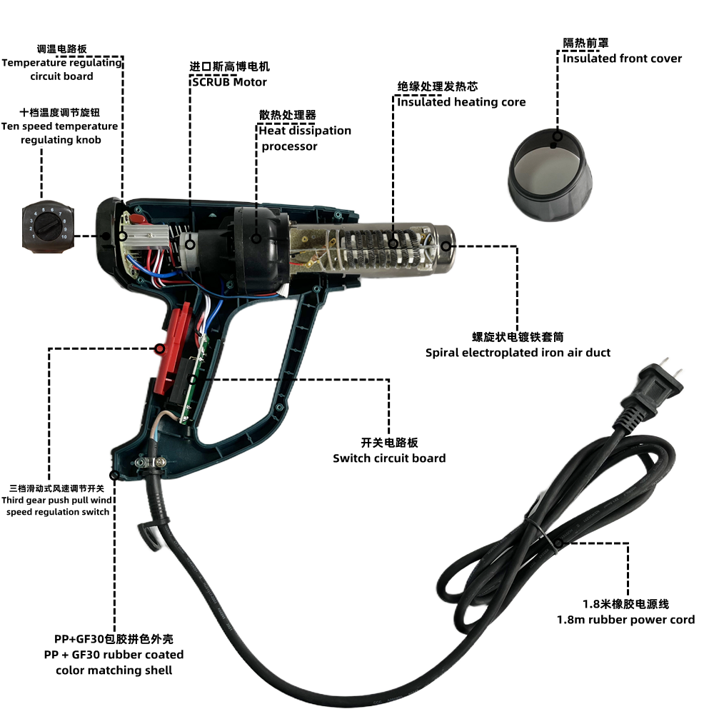 Industrial-Grade Temperature-Adjustable Heat Gun High-Power Handheld Heat Shrink Blower Small Auto Film Specialized Manual Bakin