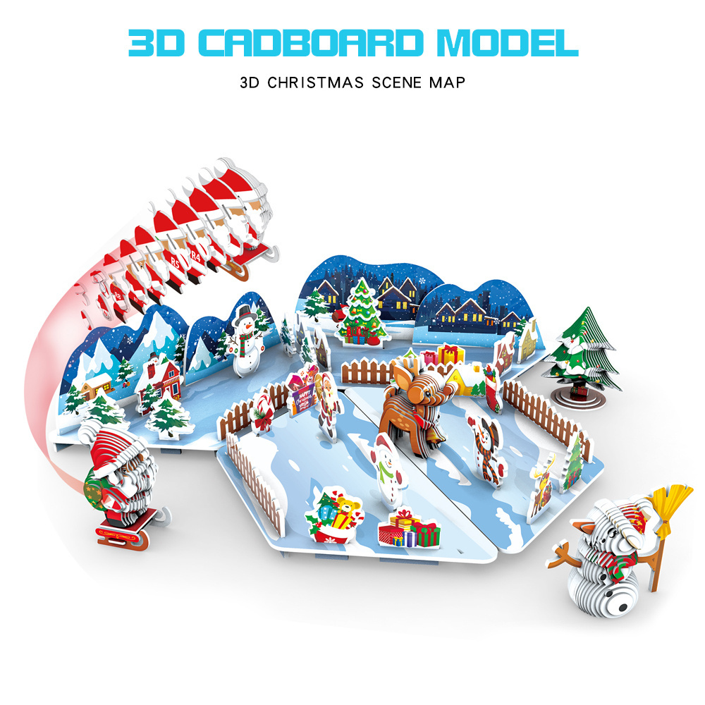 Creative Paste Puzzle Glue Toy Christmas 3D Puzzle With Scene Map DIY Paper Model