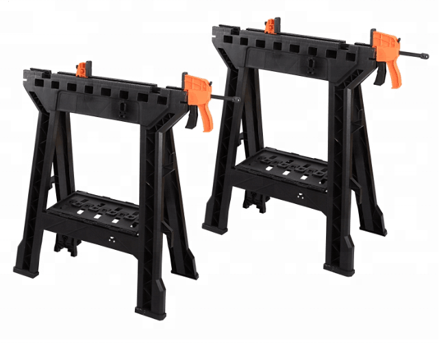 2 pack Black Folding Compact Workbench Sawhorse 2 Clamps