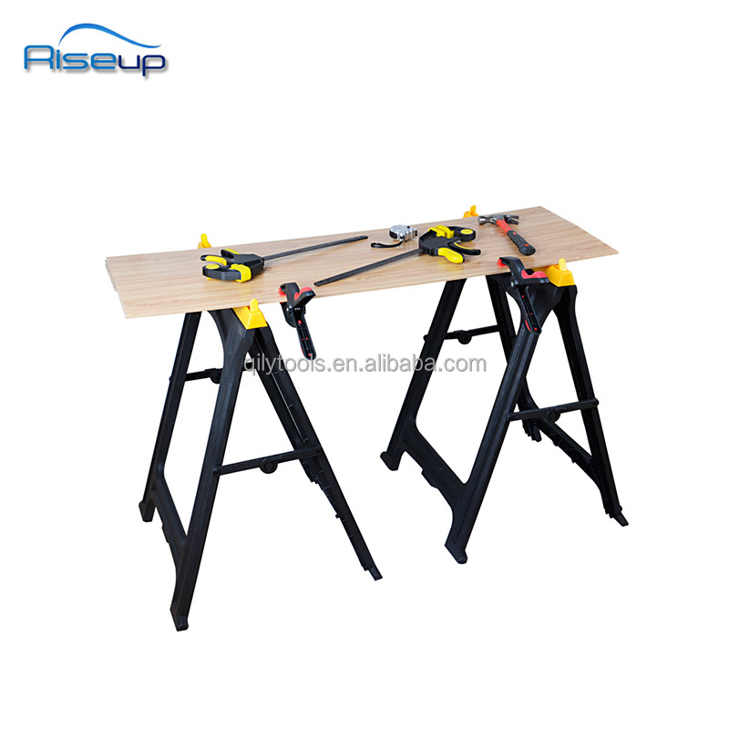 2x Folding Plastic Sawhorse Twin Pack Trestle Saw Horse Stands Fold Away Cutting