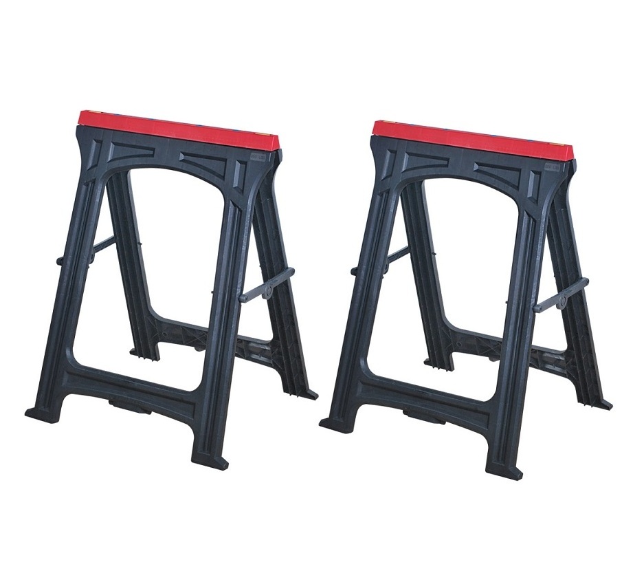 2x Folding Plastic Sawhorse Fold Away Cutting Twin Pack Trestle Saw Horse Stands